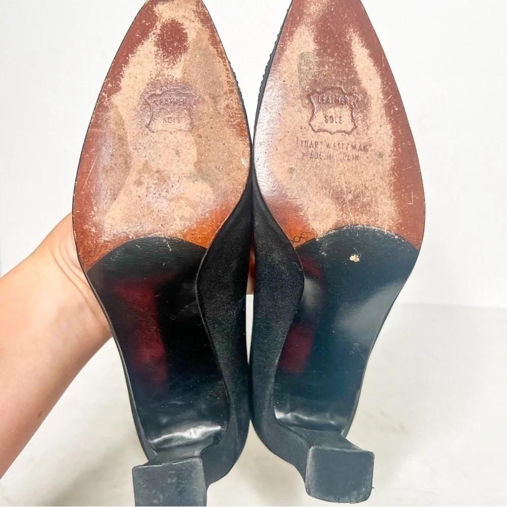 VTG Stuart Weitzman Black Fabric Rhinestone Heels Pumps Size 6.5 Women’s